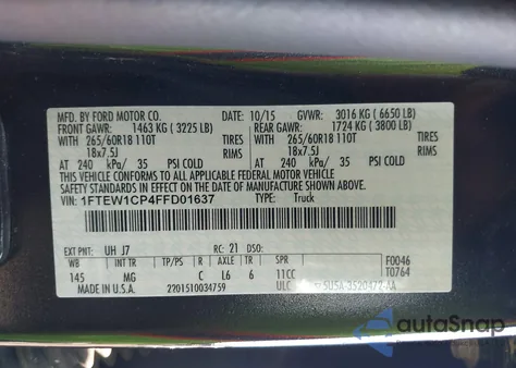 2015 Ford F-150 Xlt z USA, uszkodzony, nr VIN 1FTEW1CP4FFD01637